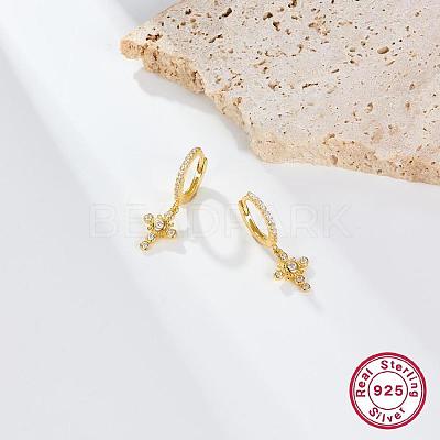 Cubic Zirconia Cross Dangle Hoop Earrings for Women EJEW-F317-09G-1
