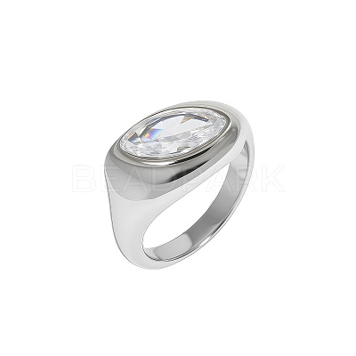 304 Stainless Steel Pave Single Clear Cubic Zirconia Finger Rings WG09684-02-1
