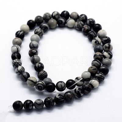 Natural Black Silk Stone/Netstone Beads Strands X-G-I199-11-8mm-1