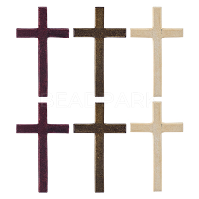 6Pcs 3 Colors Wood Cross Wall Decoration DJEW-ME0001-09-1