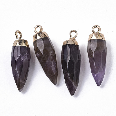 Top Golden Plated Natural Amethyst Pointed Pendants X-G-S359-078F-1