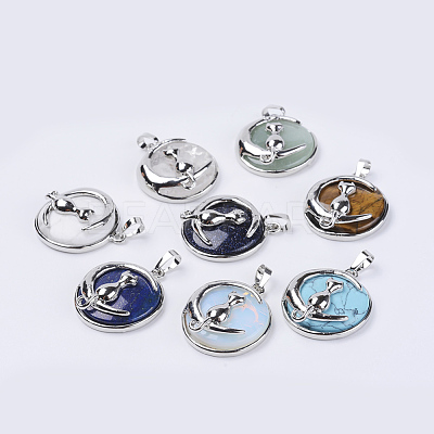 Natural & Synthetic Mixed Stone Kitten Pendants G-P350-B-1