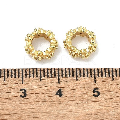 Flower Brass Micro Pave Clear Cubic Zirconia European Beads KK-G557-39G-1