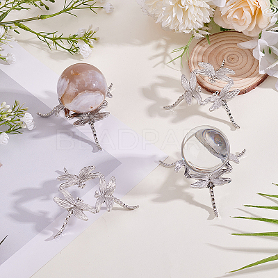 Dragonfly Alloy Crystal Ball Holders DJEW-WH0103-009-1