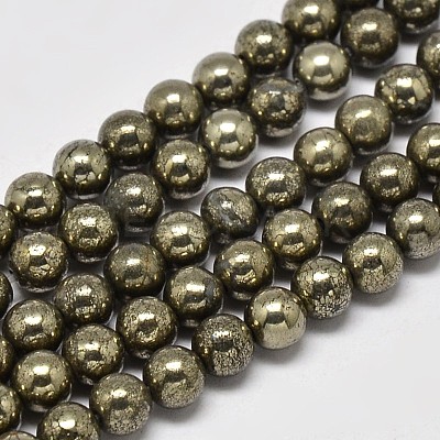 Natural Pyrite Round Beads Strands G-F197-10-4mm-1