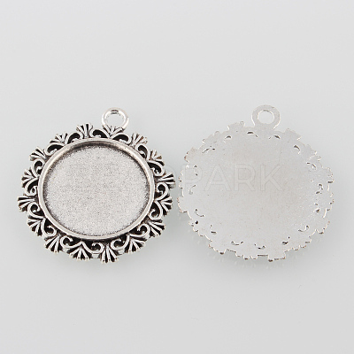 Tibetan Style Alloy Flower Pendant Cabochon Settings TIBEP-M022-53AS-1