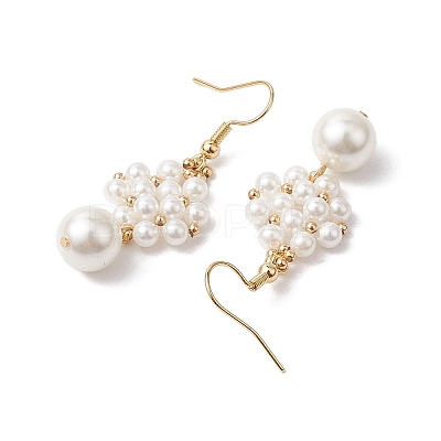 Shell Pearl with Brass Dangle Earrings for Women EJEW-TA00557-1