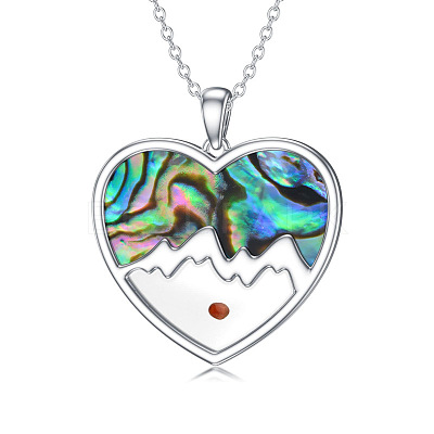 304 Stainless Steel & Natural Paua Shell Heart Mustard Seed Faith Mountain Pendant Necklaces for Women WGD75B3-01-1