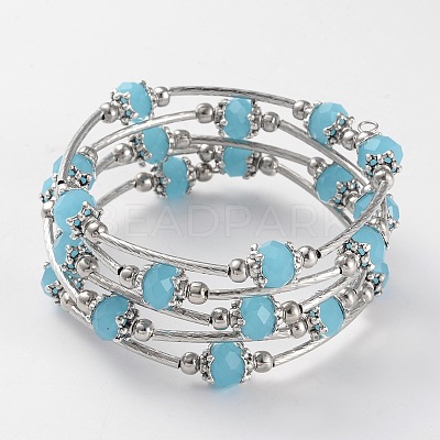 Five Loops Imitation Jade Glass Beaded Wrap Bracelets BJEW-JB02125-1