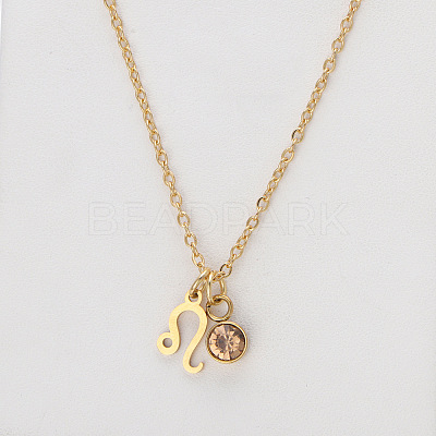 304 Stainless Steel Topaz Rhinestone Birth Stone Constellation Pendant Necklaces FS-WG76580-11-1