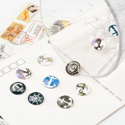 Helm &  Anchor Printed Glass Cabochons X-GGLA-A002-12mm-WW-1