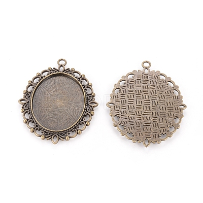Tibetan Style Oval Pendant Cabochon Settings TIBE-473-AB-NR-1