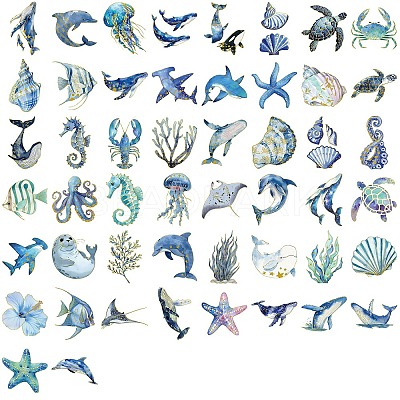 50Pcs Sea Animals PET Cartoon Stickers STIC-T0001-06-1