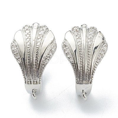 Shell Shape Brass Micro Pave Clear Cubic Zirconia Hoop Earring Findings with Latch Back Closure EJEW-A058-24P-1