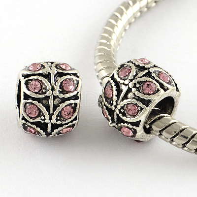 Antique Silver Plated Alloy Rhinestone Large Hole European Beads MPDL-R041-02B-1