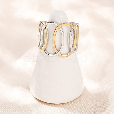 304 Stainless Steel Double Color Cuff Rings RJEW-S635-01GP-15-1