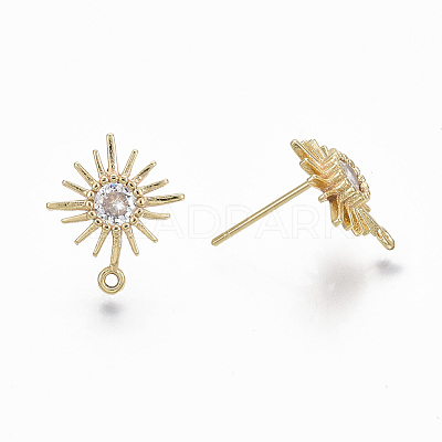 Brass Micro Clear Cubic Zirconia Stud Earring Findings X-KK-R132-064-NF-1