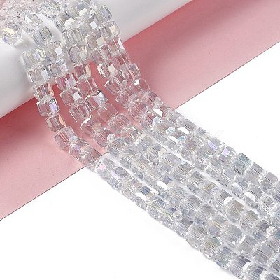 Electroplate Glass Beads Strands EGLA-D018-8x8mm-01-1