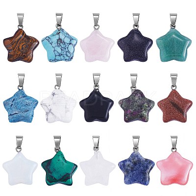 15Pcs 15 Styles Natural & Synthetic Mixed Gemstone Pendants G-SZ0002-23-1