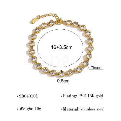 304 Stainless Steel Pave Clear Cubic Zirconia Link Chain Bracelets for Women WG860D3-04-1