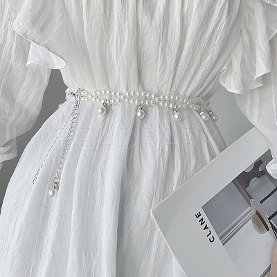 Alloy with Plastic Pearl Round Beaded Tassel Waist Belly Belts for Women FS-WGC59BD-01-1