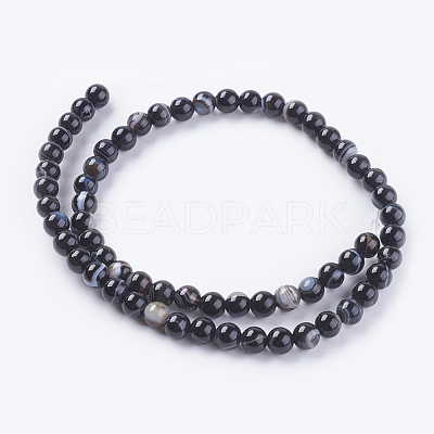 Round Dyed & Heated Natural Black Agate Beads Strands G-G582-6mm-07-1