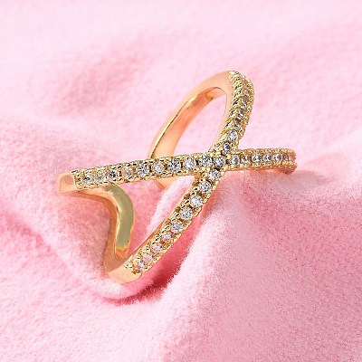 Adjustable Brass Micro Pave Clear Cubic Zirconia Cuff Rings RJEW-F101-17G-1