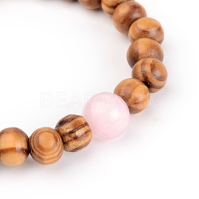 Wood Beaded Stretch Bracelets BJEW-JB01941-1