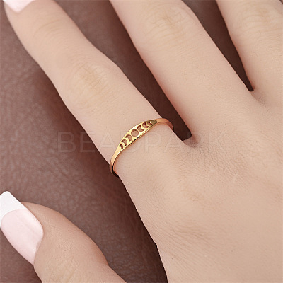Hollow Moon Phase 304 Stainless Steel Finger Rings FS-WG454BE-07-1