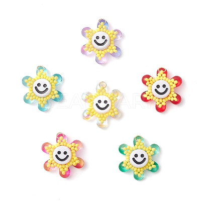 Glass Seed Beaded Sunflower Pendants PALLOY-MZ01014-1