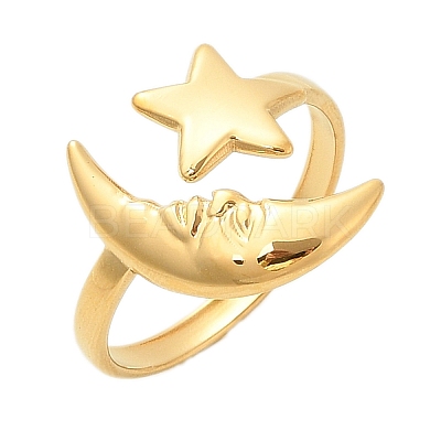Star Moon 304 Stainless Steel Cuff Rings for Women RJEW-U039-02G-1