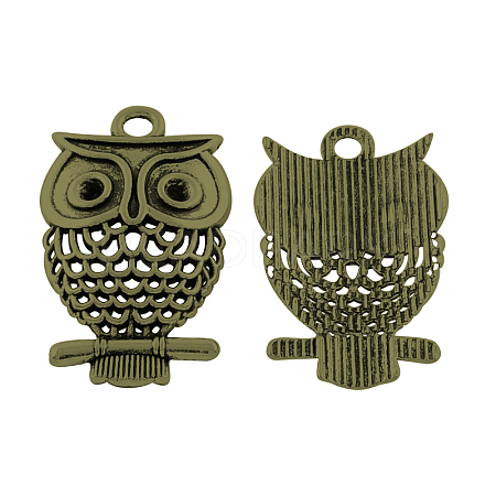 Tibetan Style Alloy Owl Pendant Rhinestone Enamel Settings TIBEP-5263-AB-FF-1