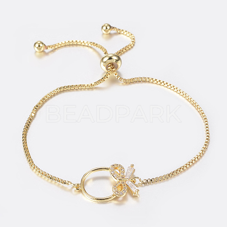 Adjustable Brass Micro Pave Cubic Zirconia Bolo Bracelets BJEW-H558-04G-1