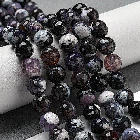 Faceted Natural Fire Crackle Agate Beads Strands G-F447-12mm-N17-1