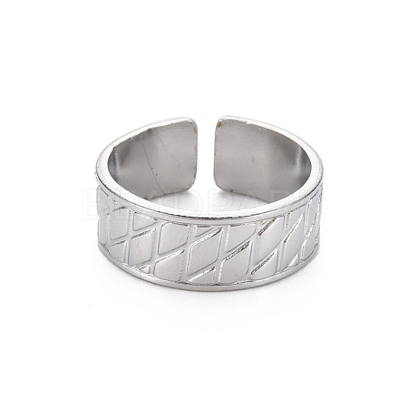 304 Stainless Steel Grooved Wide Band Open Cuff Ring for Women RJEW-N038-046P-1