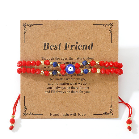 Handmade Glass & Natural Lapis Lazuli Rondelle Beaded Multi-layered Braided Bead Bracelets LO5991-9-1