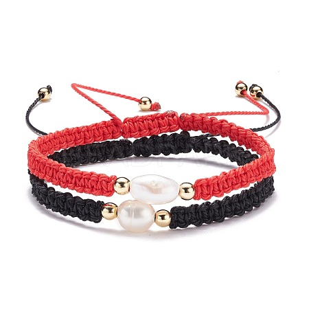 Natural Pearl Braided Bead Bracelets Set BJEW-JB07474-1