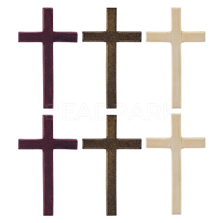 6Pcs 3 Colors Wood Cross Wall Decoration DJEW-ME0001-09-1