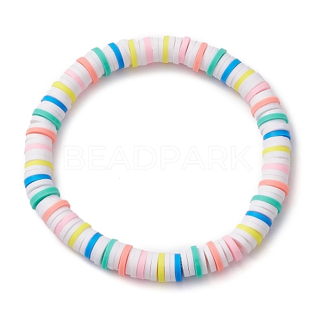 Rainbow Color Disc Handmade Polymer Clay Beaded Stretch Kid Bracelets for Girls BJEW-JB10353-02-1