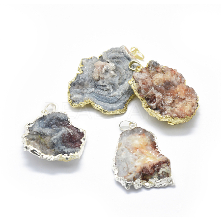 Electroplated Natural Agate Pendants G-O182-21-1