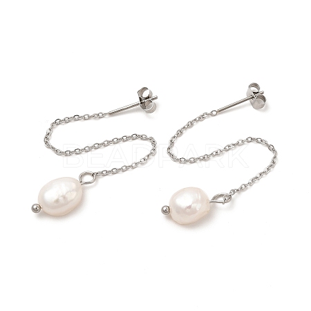 Natural Pearl Beaded Ear Thread EJEW-P219-16P-1