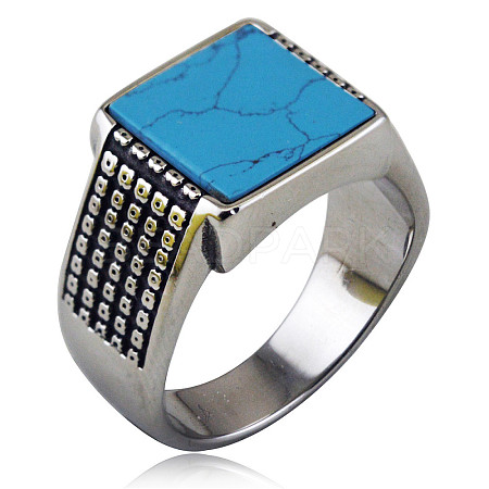 304 Stainless Steel with Synthetic Turquoise Finger Rings FS-WGC2D4C-03-1