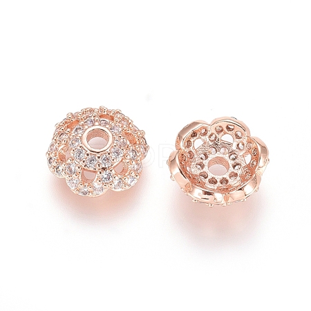 Brass Micro Pave Cubic Zirconia Bead Caps ZIRC-E163-25A-RG-1