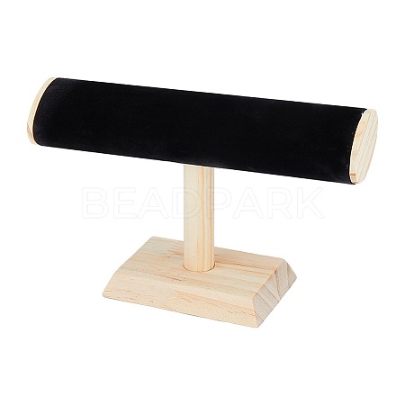 Velvet T-Bar Bracelet Display Stands  with Wooden Base BDIS-WH0010-03A-1