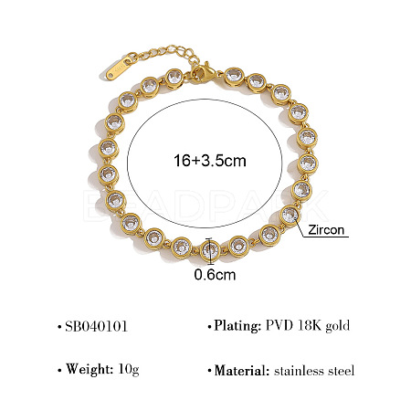 304 Stainless Steel Pave Clear Cubic Zirconia Link Chain Bracelets for Women WG860D3-04-1
