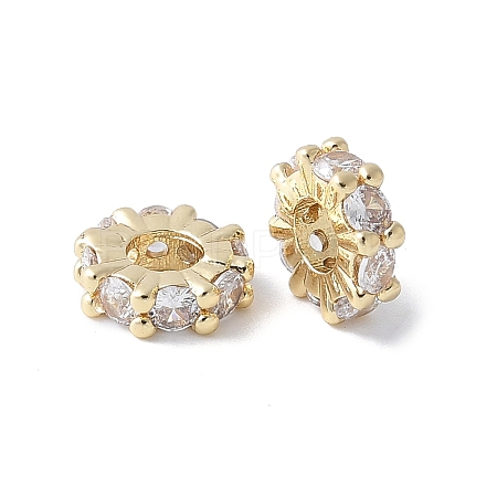 Brass Micro Pave Clear Cubic Zirconia Spacer Beads KK-F892-29G-1