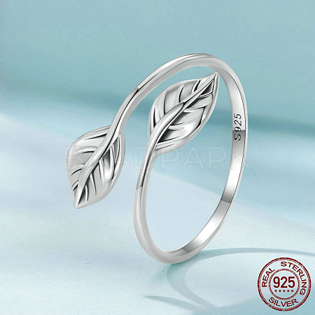 Leaf Rhodium Plated 925 Sterling Silver Cuff Rings for Women FS-WG878D5-01-1