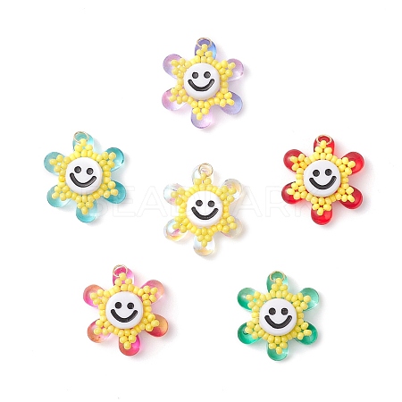 Glass Seed Beaded Sunflower Pendants PALLOY-MZ01014-1