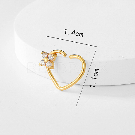 Fashionable Brass Clear Cubic Zirconia Heart-shaped Nose Ring for Women Daily Wear CT1222-1-1