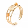 Natural Gemstone and Flat Round Open Cuff Ring RJEW-B039-02G-5